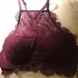 VS Pink Maroon High Neck Bra Top